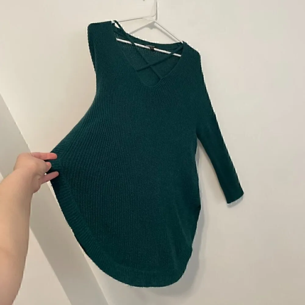 EXPRESS Strappy Circle Hem Tunic Sweater Solid Teal Green Blue 3/4 Sleeve Winter - Image 10