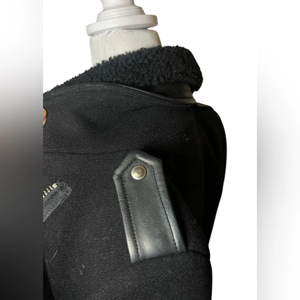 Sandro small  Black Leather-Trim Wool Jacket $700 - Image 5