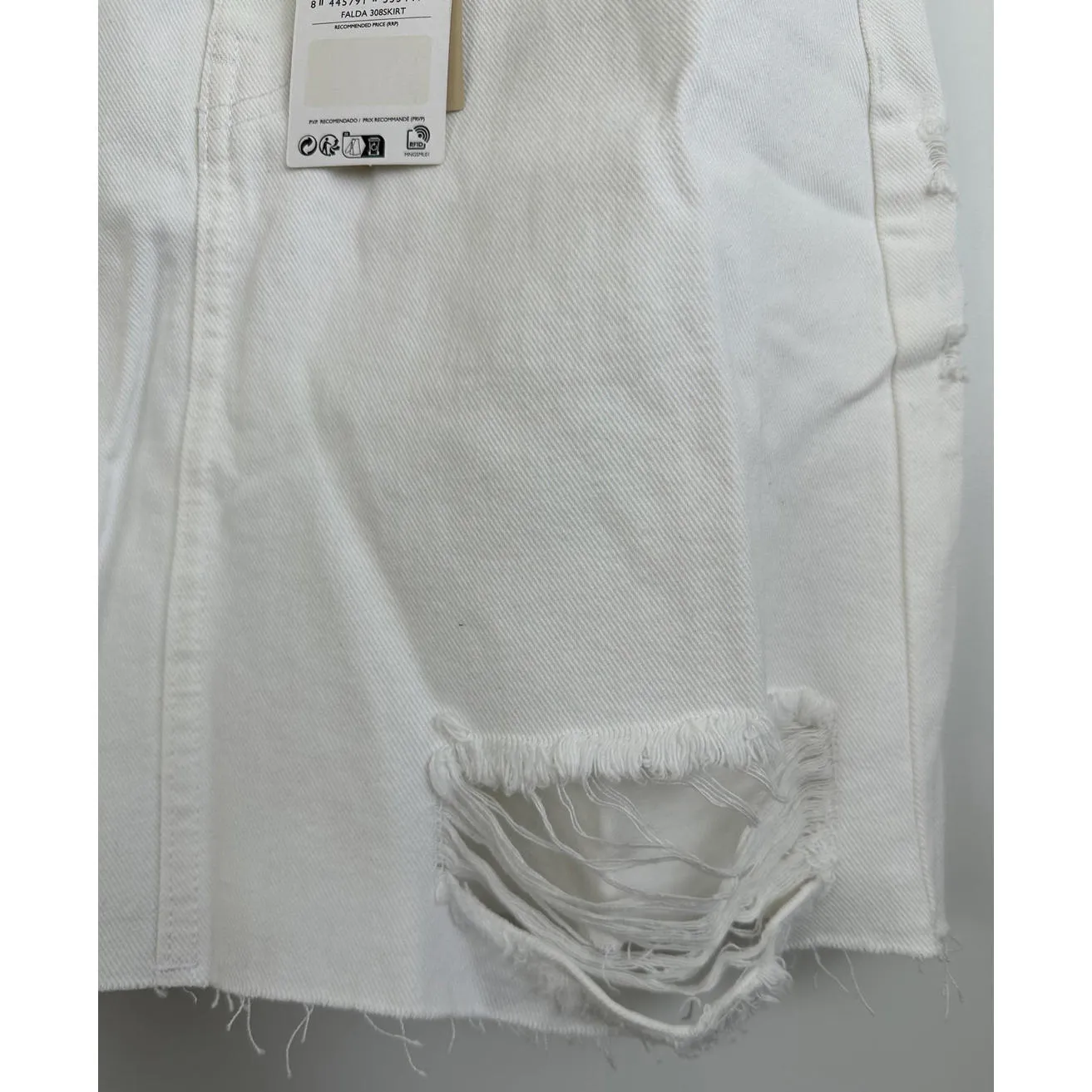 Mango Frayed Hem White Denim Mini Skirt NWT Teen's Large - Image 5