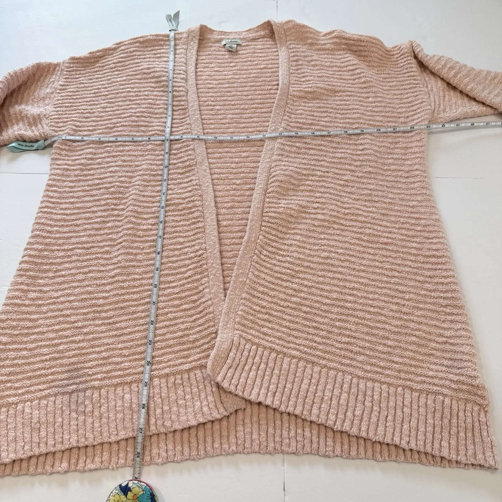 LL Bean Pink Midweight Cotton Slub Open‎ Cardigan Sweater Size XL - Image 6