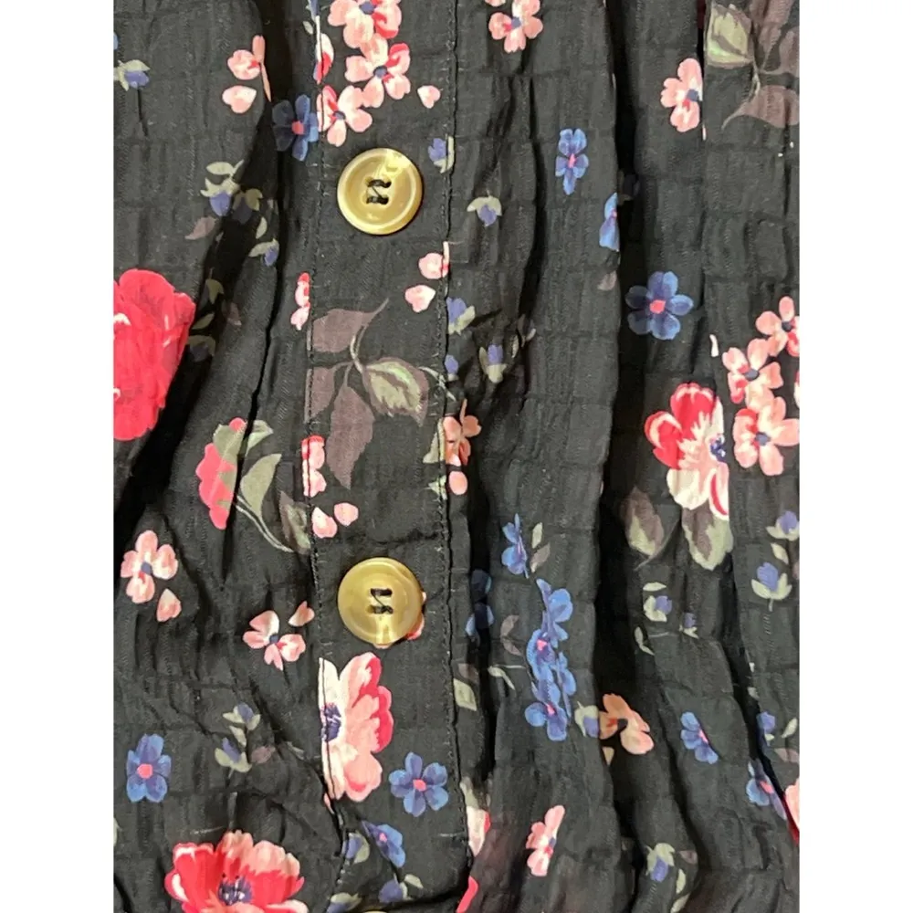 Pink/Purple Floral Print Elastic Button Cropped Top Sz M Women - Image 5