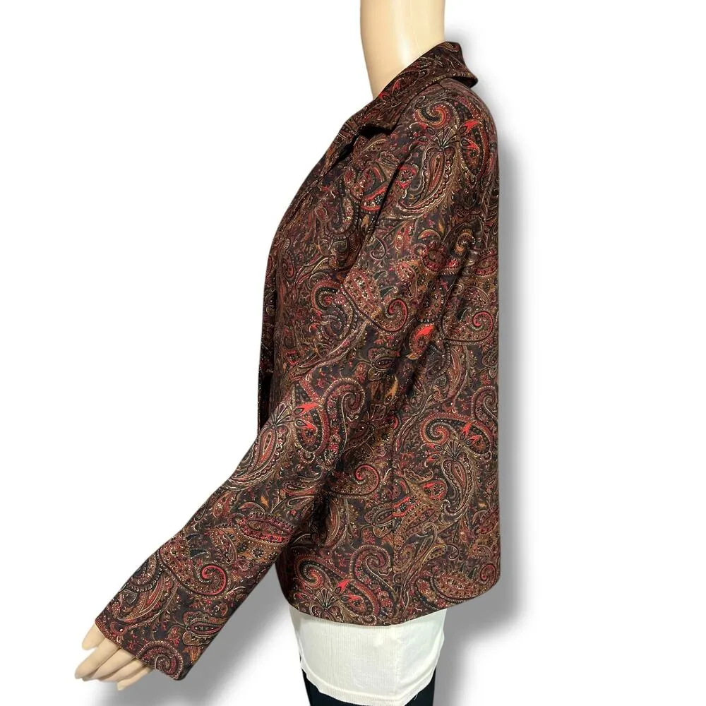 Vintage Briggs New York Womens Jacket Blazer Paisley Print Black Brown Red Small - Image 5
