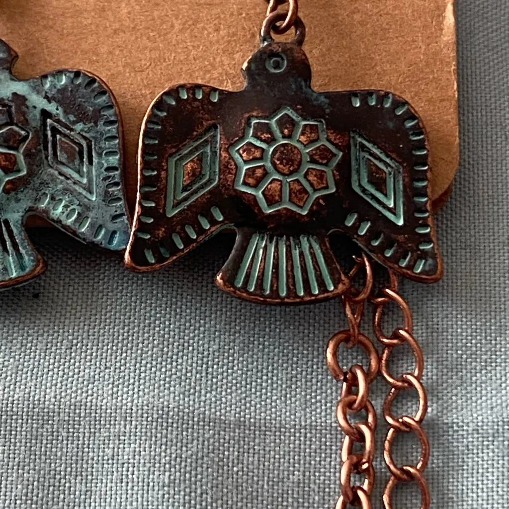 Lucky You 24” Necklace & Earrings Set Thunderbird Copper Tone Native American Brown - Image 6