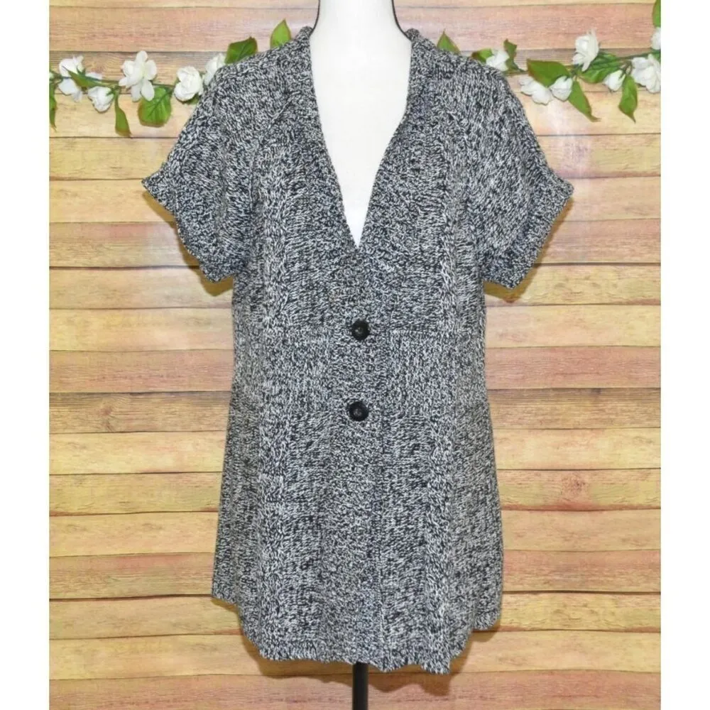 Kenneth Cole Reaction Gray Heathered Ladies XL Short Sleeve Cardigan Chunky Knit - Image 4