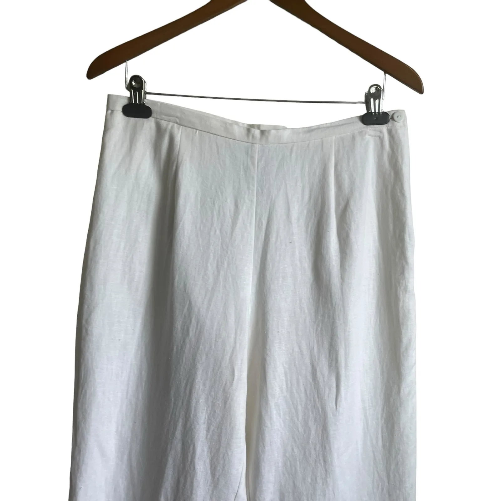 Women Linen Blend Pants 12 Straight Leg‎ Embroidered Floral Whimsy Cruise Resort White - Image 4