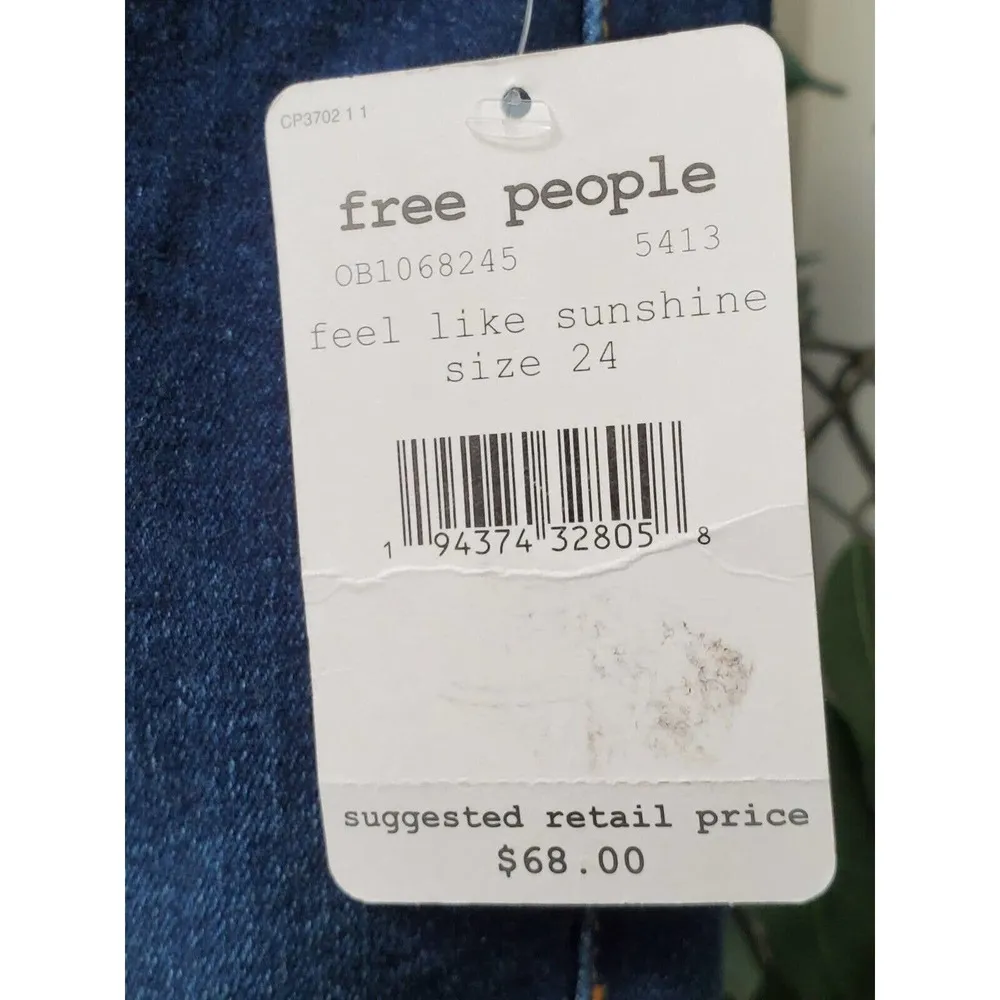 Free People Feel Like Sunshine Blue Denim Cotton Dark Wash Jeans Pant Size 24 - Image 7