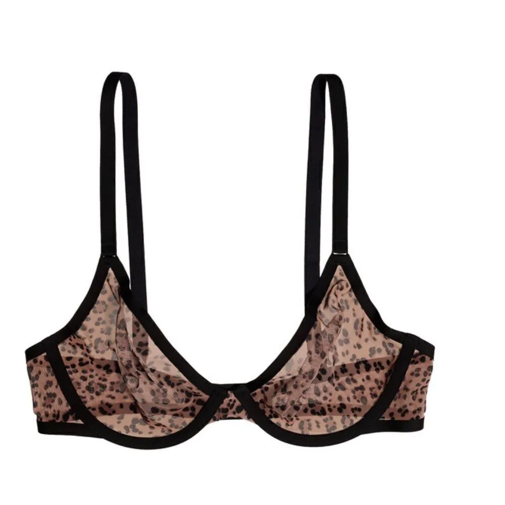 Cuup THE PLUNGE MESH Bra Leopard 36F Black Size undefined - Image 2