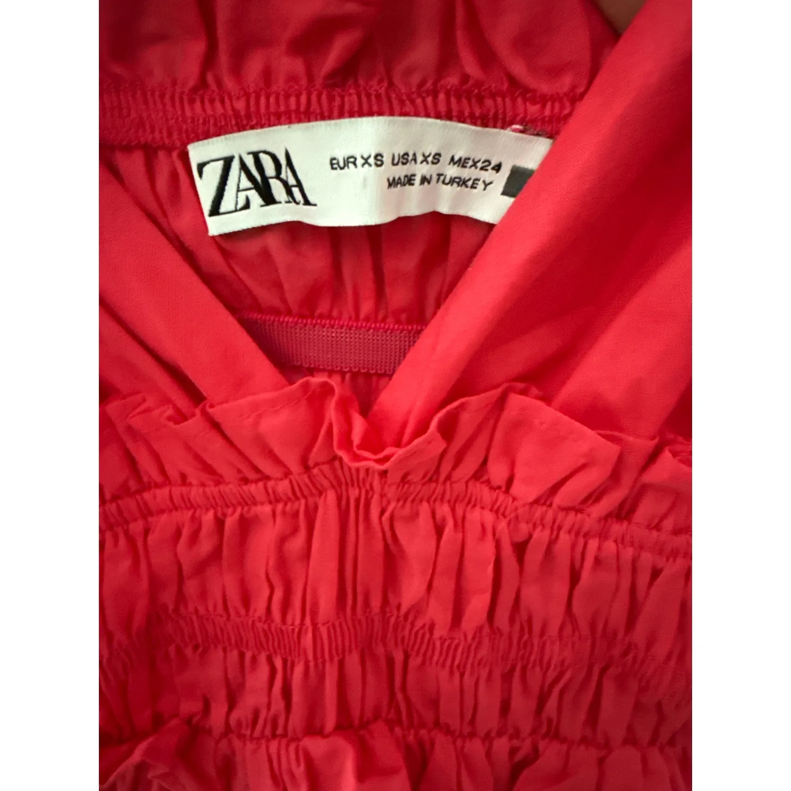 Zara Ruffled Babydoll Scrunched V-Neck Mini Dress Fuchsia Pink Size XS‎ - Image 10
