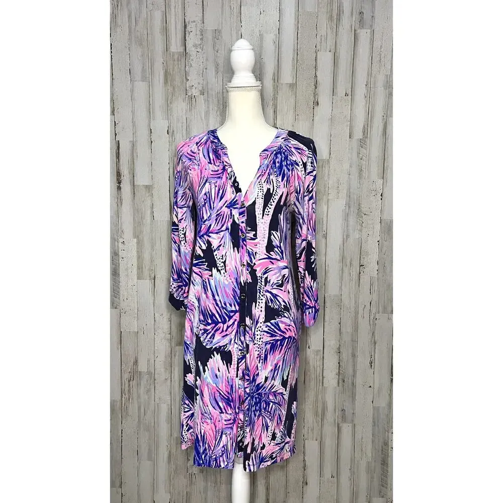 Lilly Pulitzer XS Bailor Shirt Dress Palm Leaf Knee‎ Length 3/4 Sleeve - Image 3
