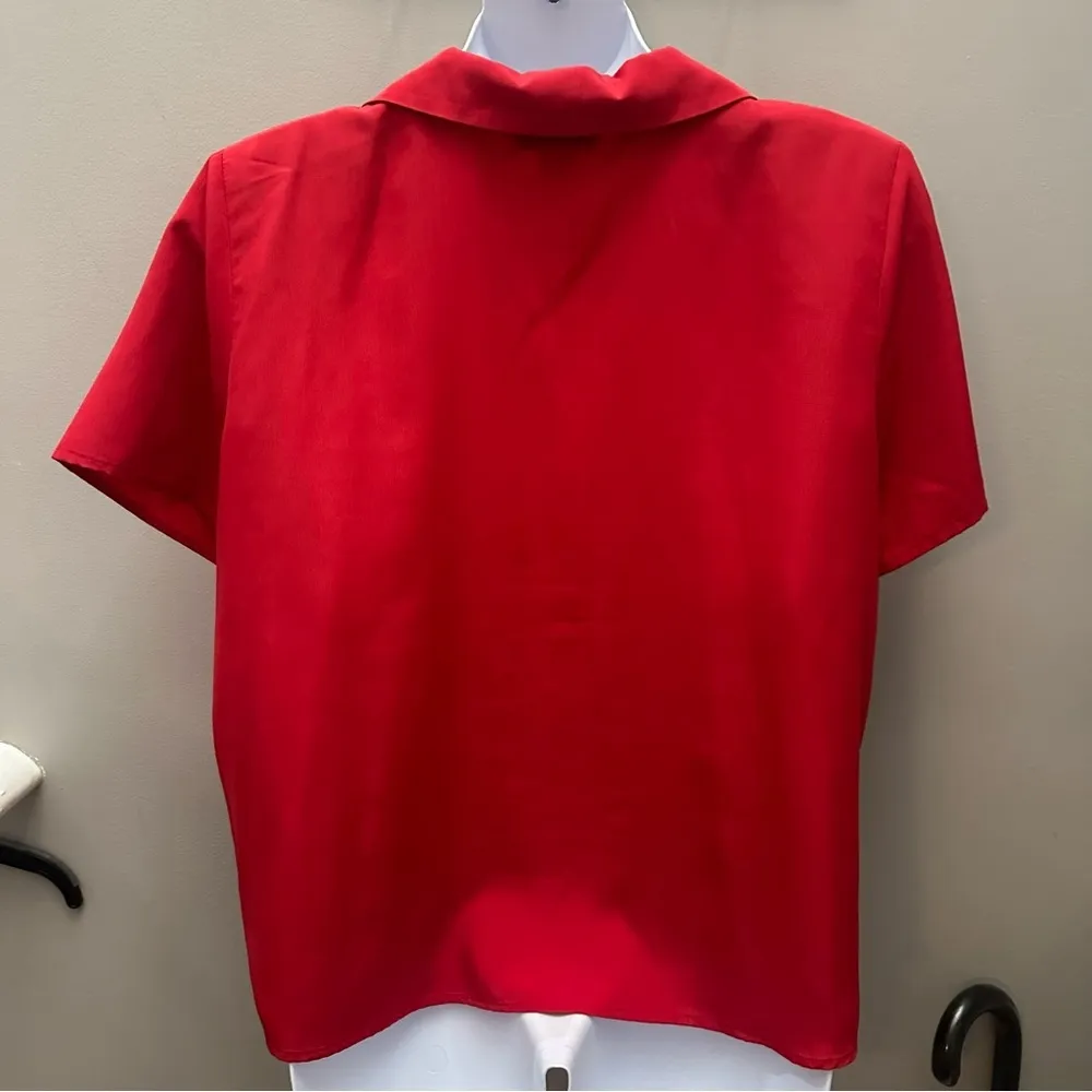 Susan Graver Red Boxy Button Down Shirt Sleek Short Sleeve - Image 2