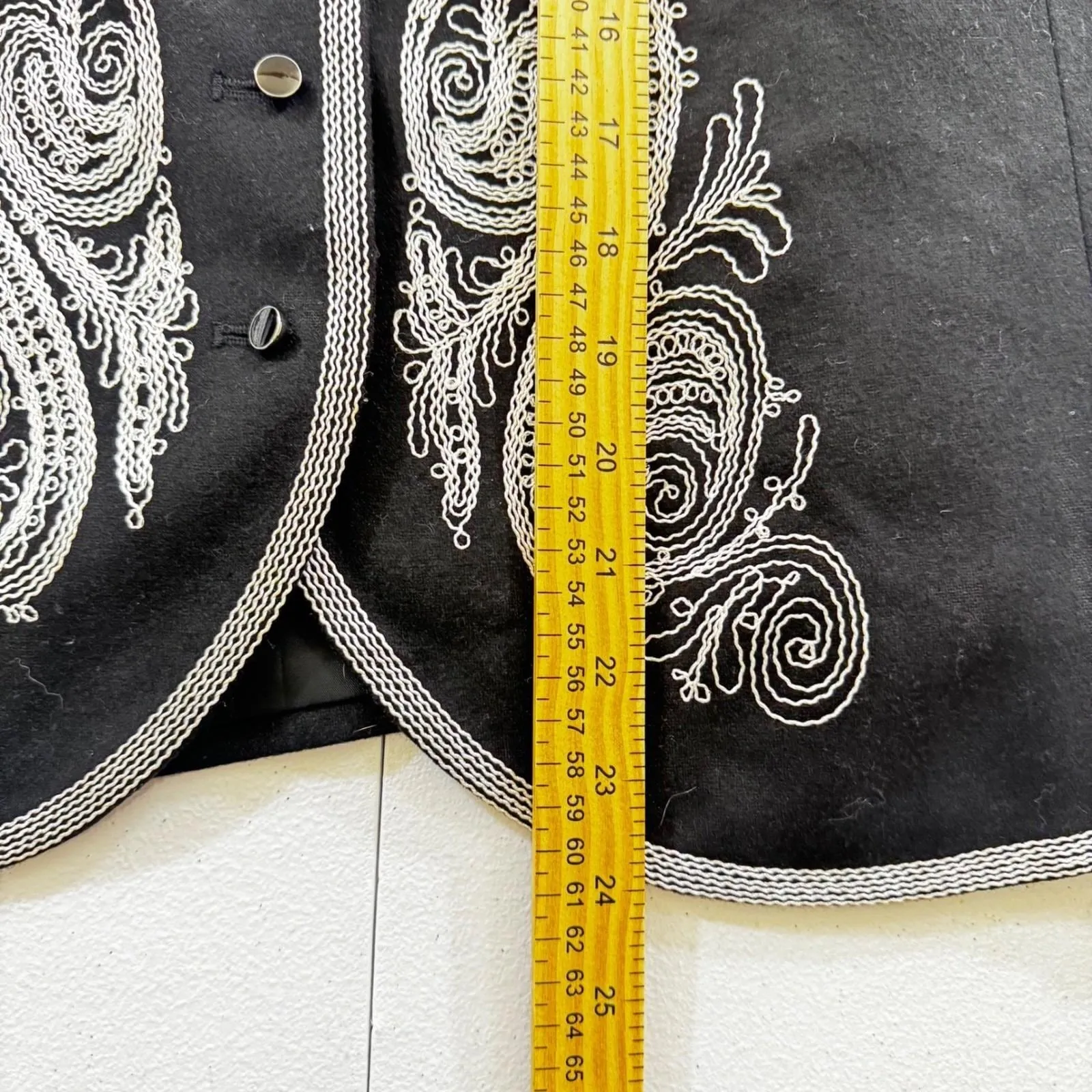 VTG Peter Nygard Black Embroidered Jacket Blazer Women's Size 12 Wool Blend Chic - Image 5