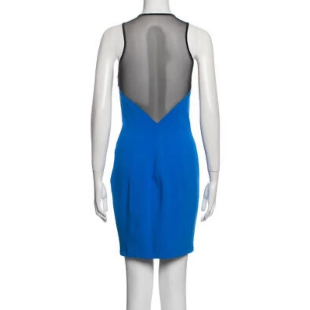 Robert Rodriguez Sheath Dress Plunge V-Neck Black Mesh Cobalt Electric Blue Sexy - Image 2
