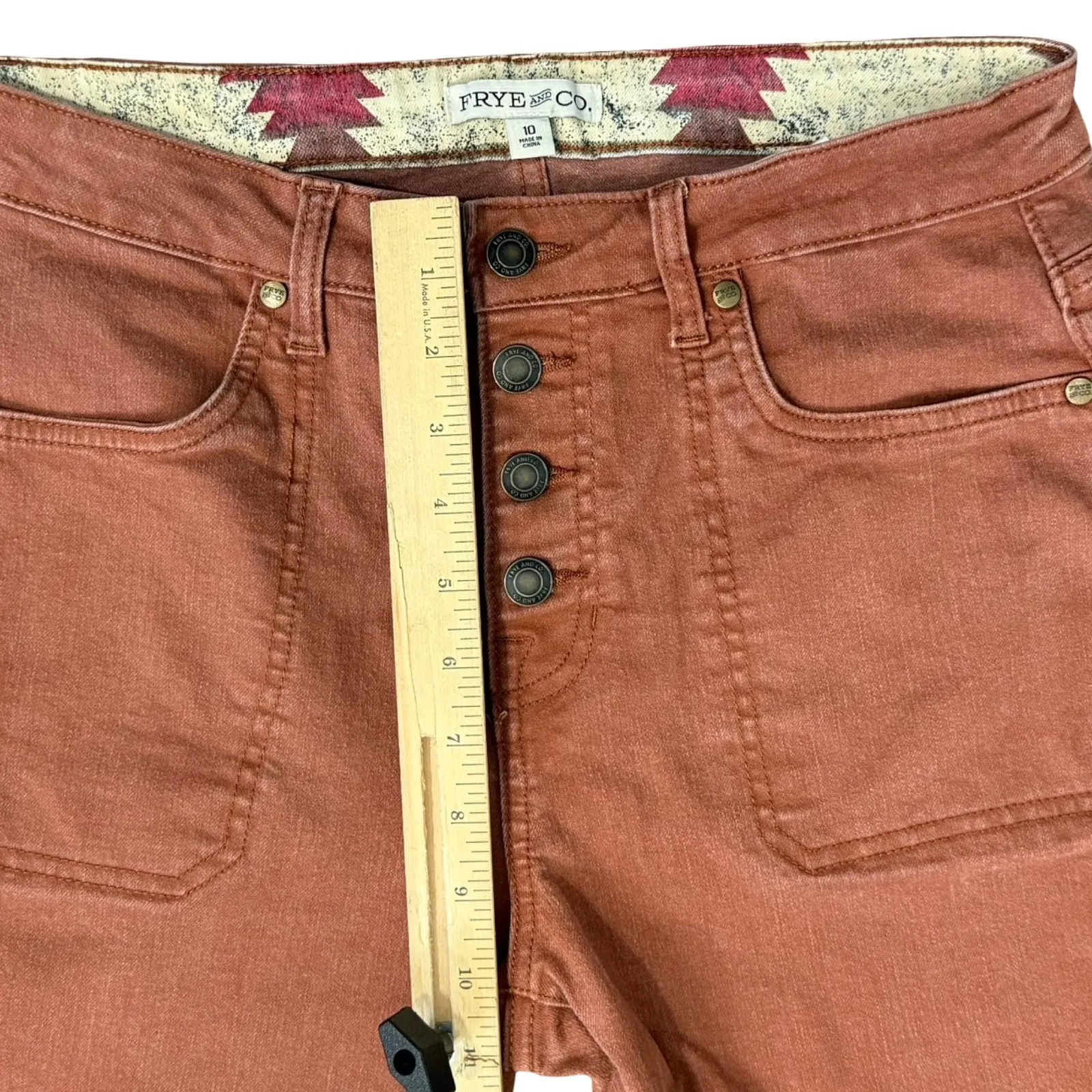 Frye and Co Harper Mid Rise Crop Flare Burnt Orange Button Fly Jeans size 10 - Image 7