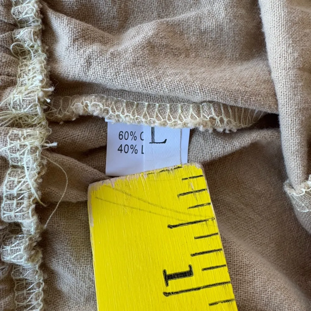 Khaki Tan Linen Cotton Drawstring Wide Leg Beach Pants Size Large - Image 6