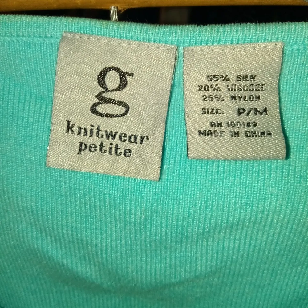 G MP Sleeveless Turquoise Silk Blend Knit Shell Petite Top Blue Size undefined - Image 2