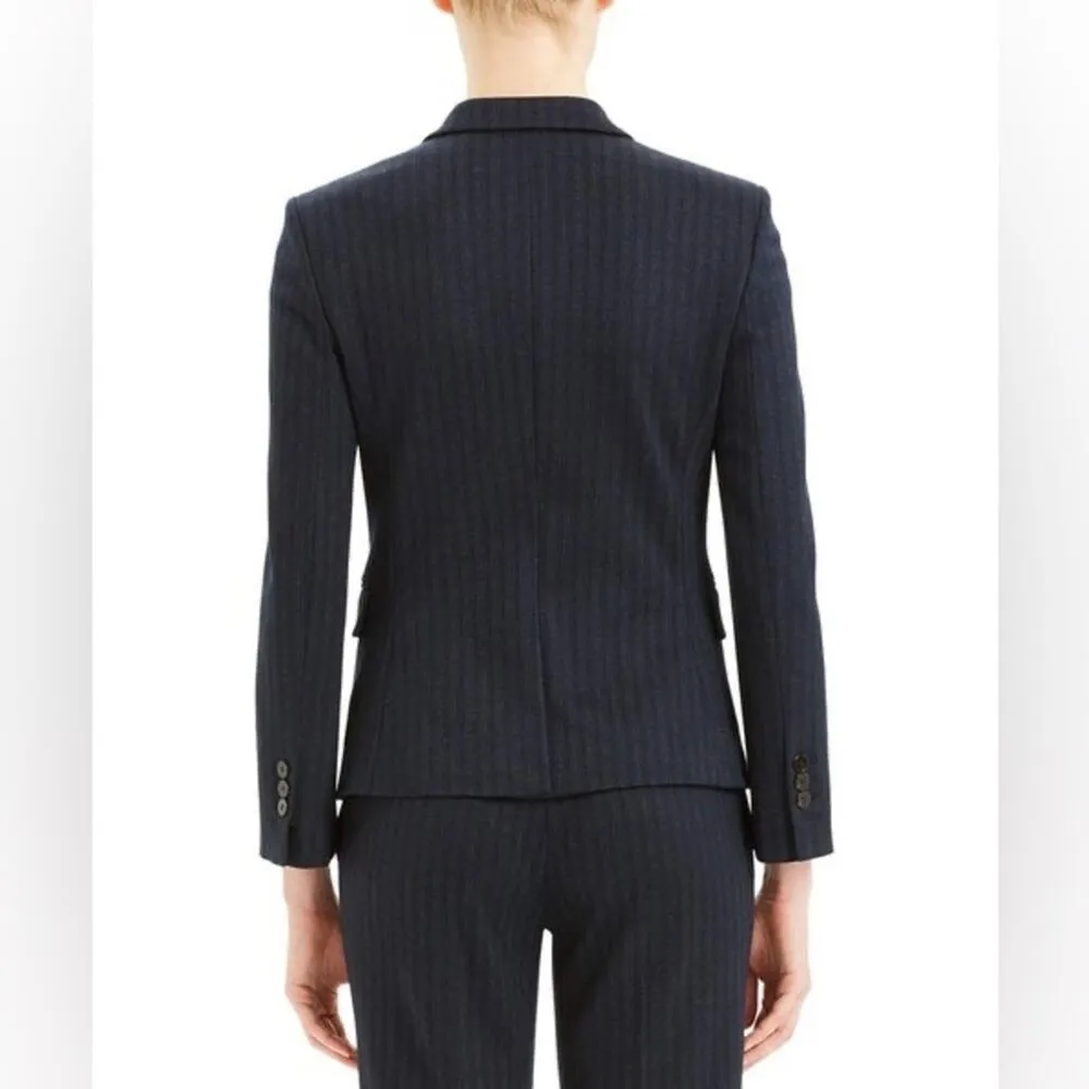 Theory Classic Shrunken Pale Stripe Knit Blazer Jacket Navy Blue Womens Size 0 - Image 3