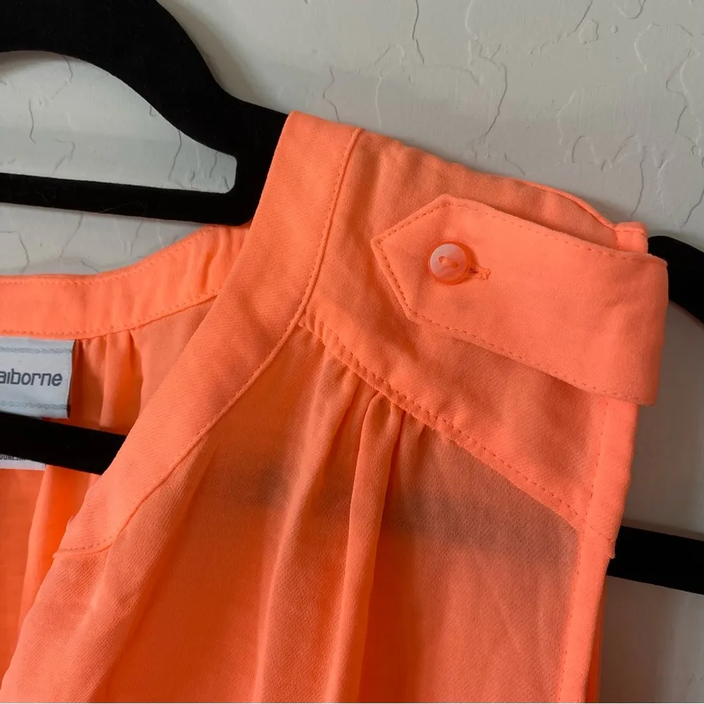 LIZ CLAIBORNE NWT Women's Top Sleeveless Orange Elastic Waist Button Up  Sz L - Image 3