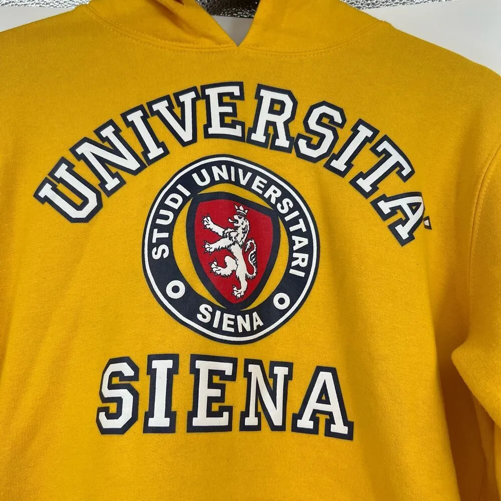 Universita O Siena yellow pullover long sleeve hooded sweatshirt size small - Image 8
