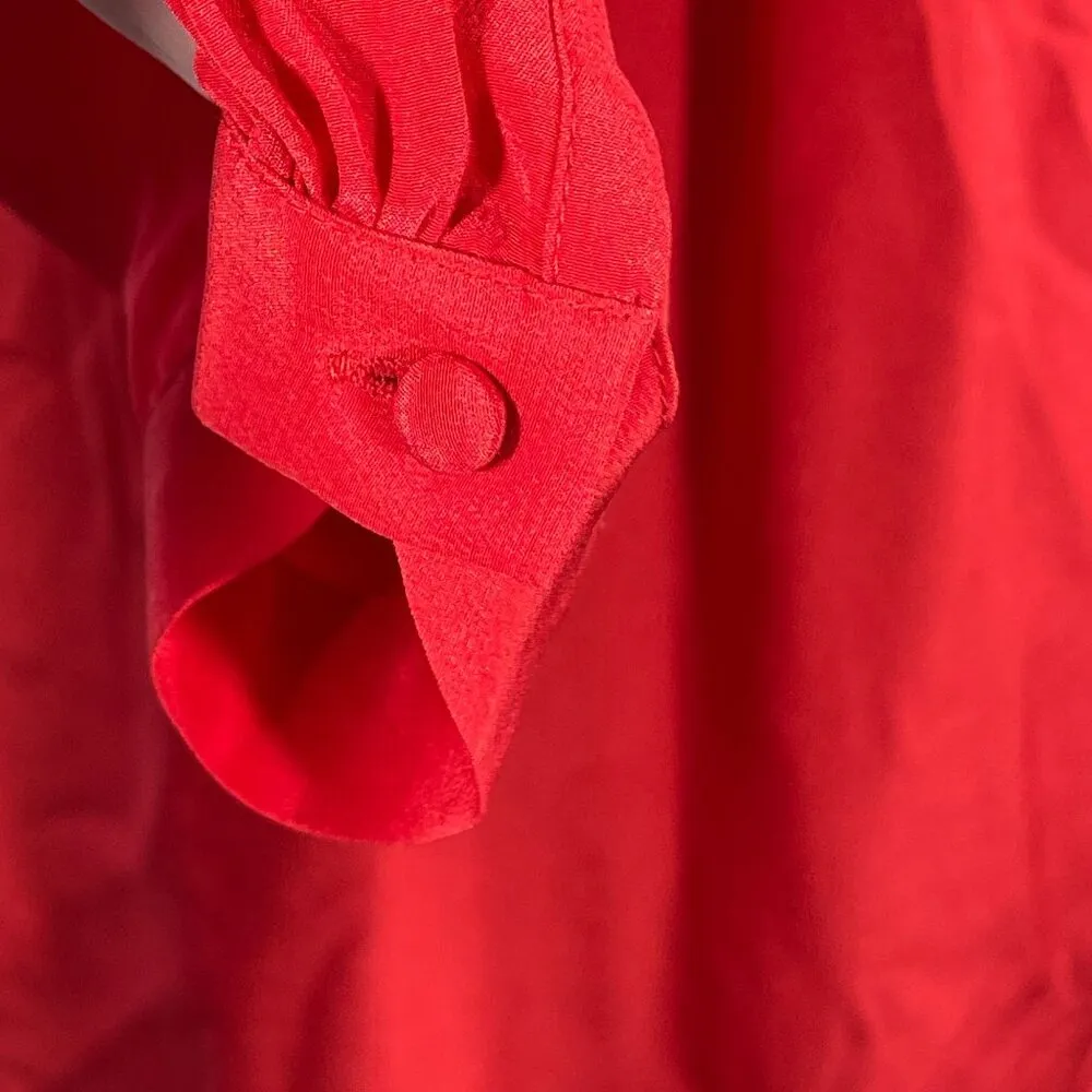 Madewell 100% Silk Popover Top Red V-Neck Memory Blouse XS Extra Small - Image 5