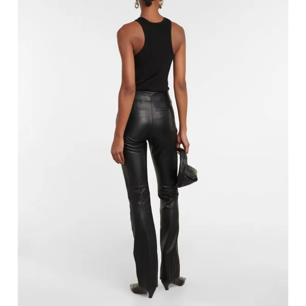 FRAME Pintuck Leather Trousers in Noir Black 8 New Womens Pants - Image 12