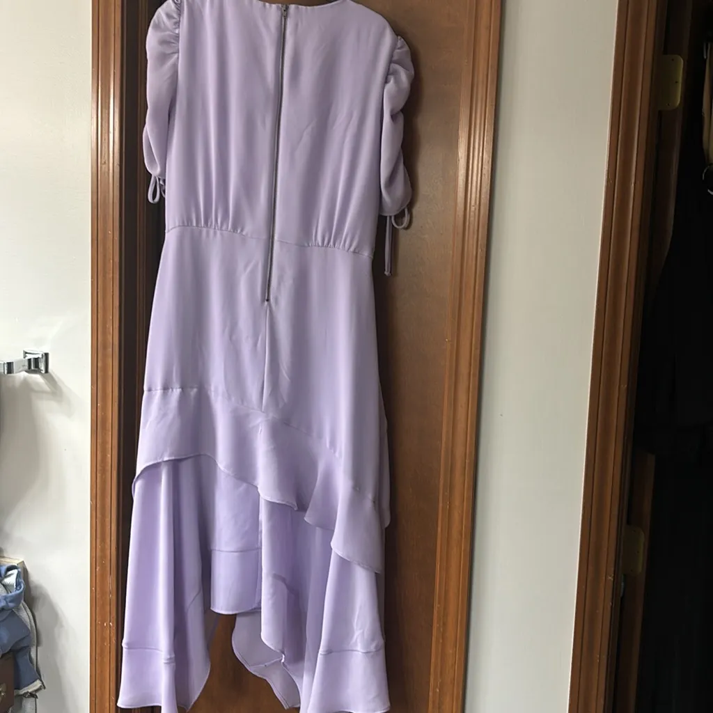 MAISON TARA LILAC DRAWSTRING CINCHED SLEEVES WITH ASYMMETRICAL HEM Purple Size 12 - Image 4