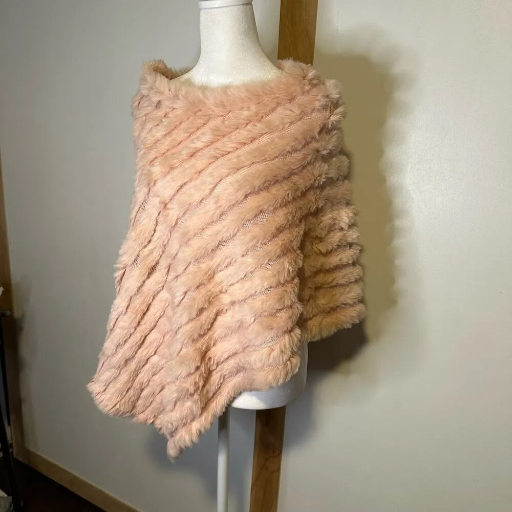 Black Rivet light pink rabbit fur poncho - Image 3