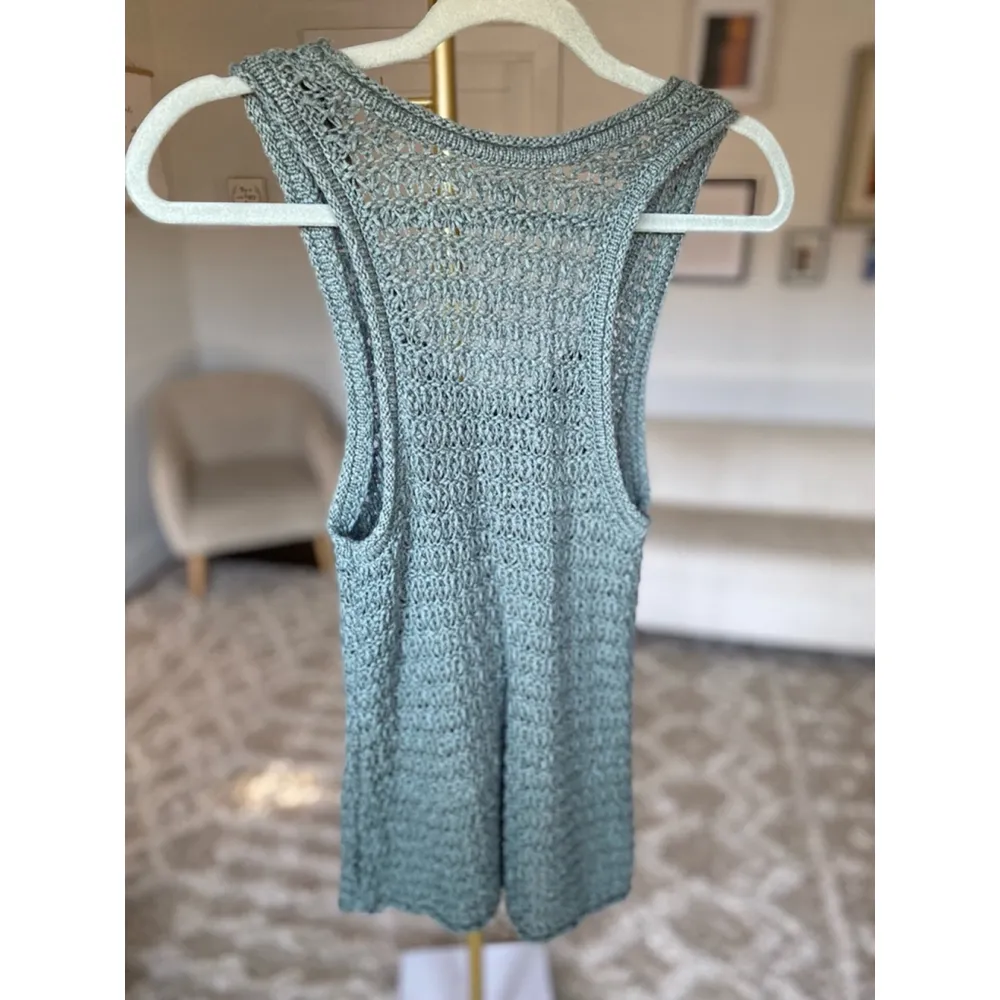 Aerie Open-Knit Crochet Tank Top Beach Cover-Up Green Boho Festival Fairycore M - Image 3