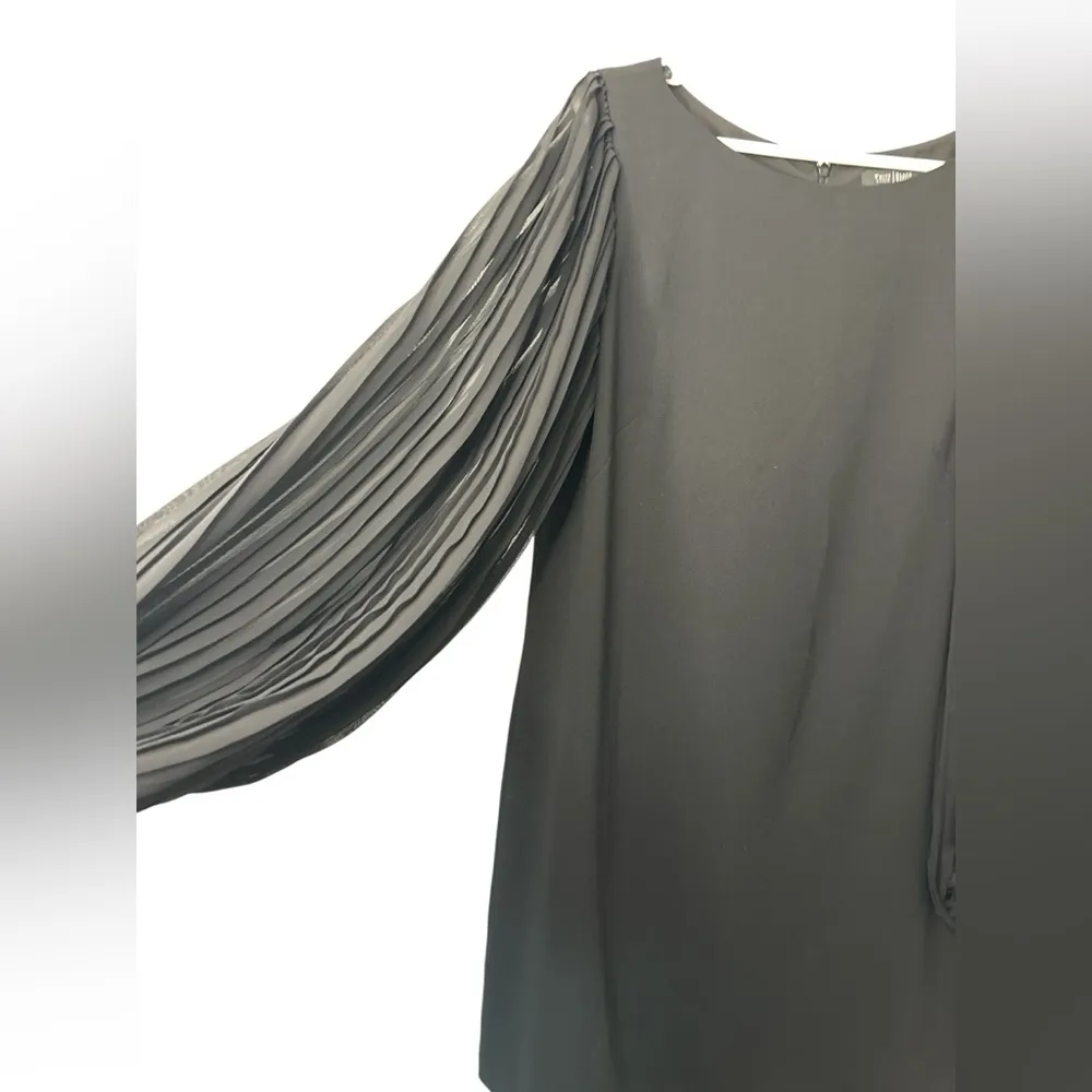 White House Black Market dress size 12 smocked blouson black chiffon long sleeve - Image 2