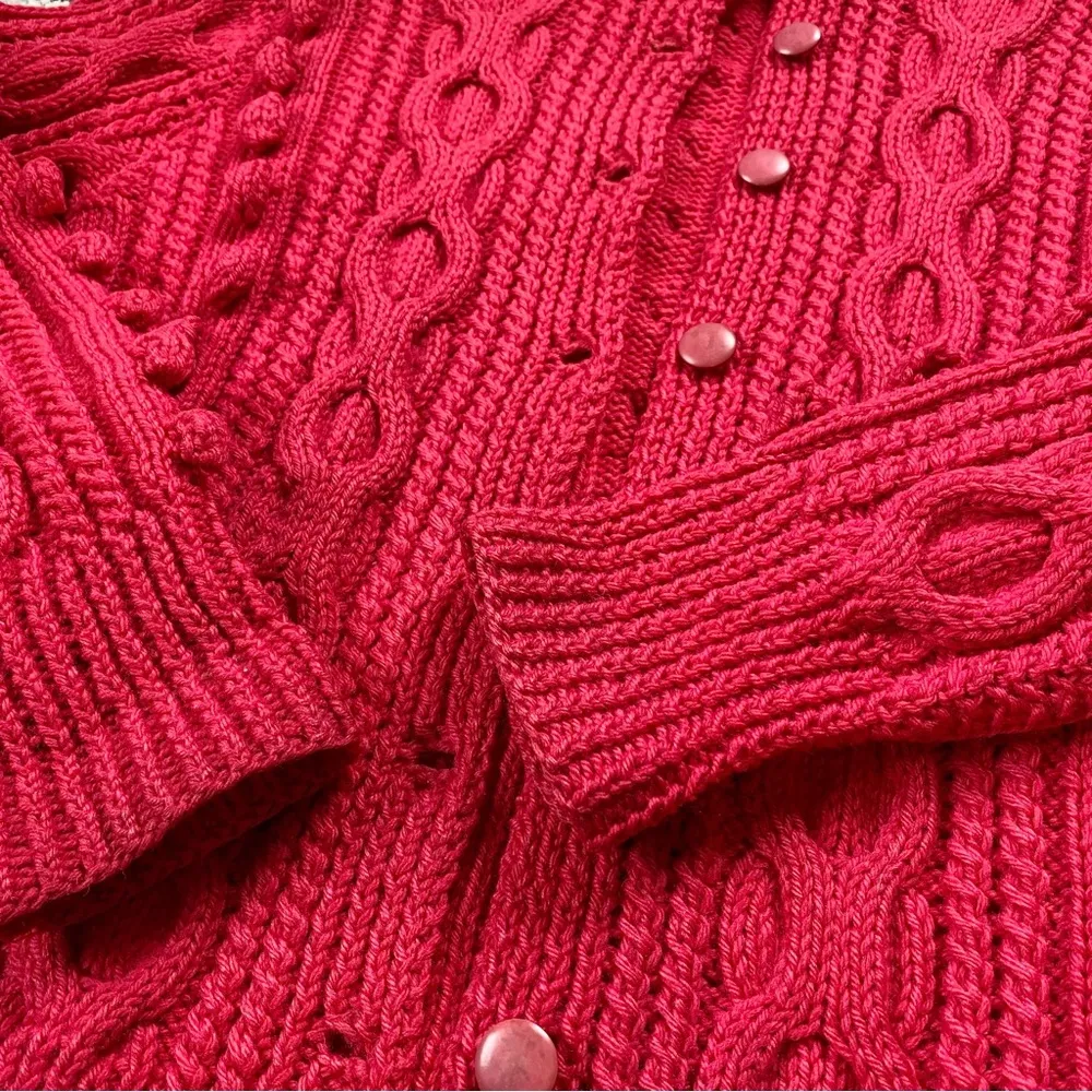 Vintage 50s Pink Irish Wool Knit Bubblegum Cardigan Sweater - Image 4