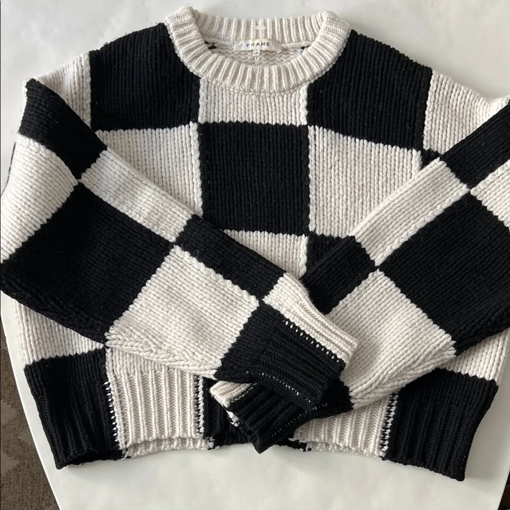 frame denim FRAME Cropped Checkered Crewneck Wool Sweater Size Large $600 - Image 6