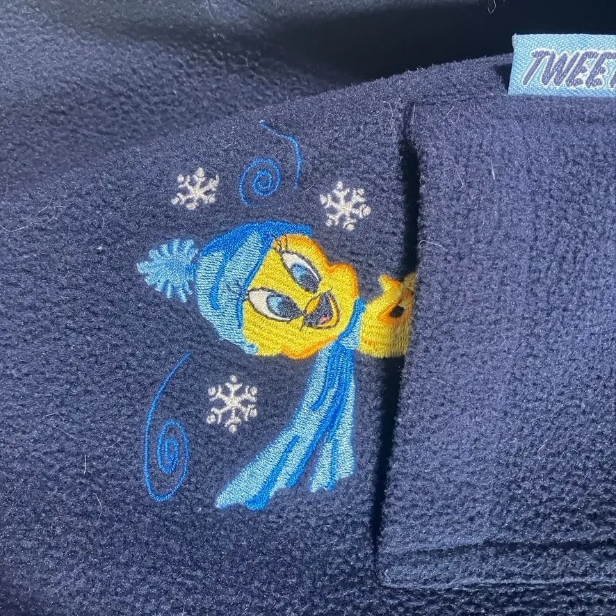 Looney Tunes Tweety Bird Fleece Shirt Jacket Womens Small Embroidered Cartoon Blue - Image 2