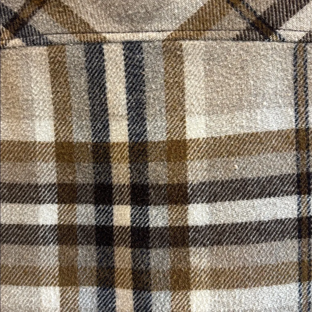 ZARA TAN BROWN CREME COLORED PLAID SHACKET OVERSIZED MEDIUM EXTRA BUTTON - Image 7