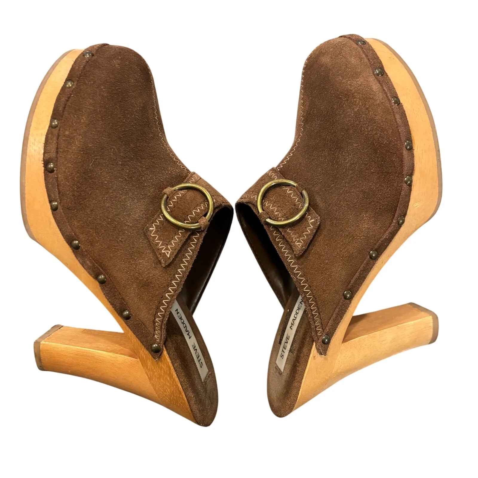 Y2K Vintage 1990’s Brown Suede Platform Clogs by Steve Madden, size 9 - Image 3