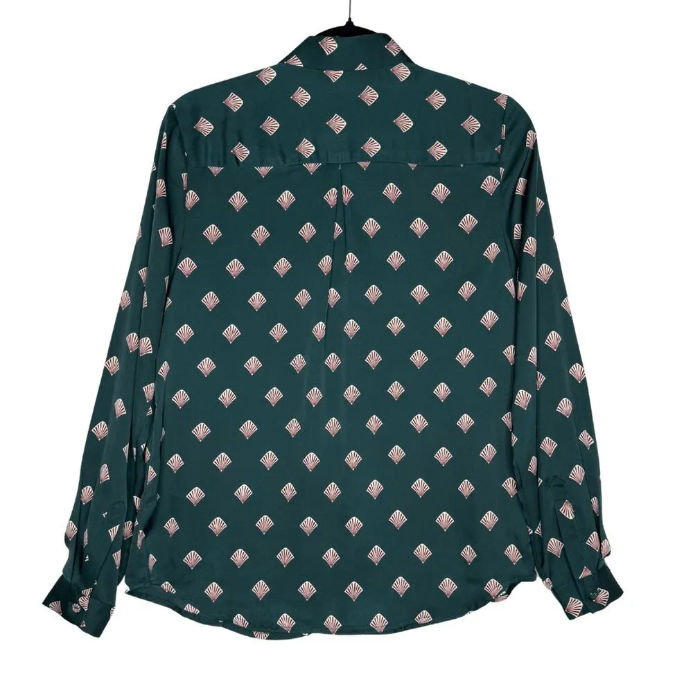 L'Academie All Over Seashell Print Classic Button Up Blouse Size Small Green Red - Image 9