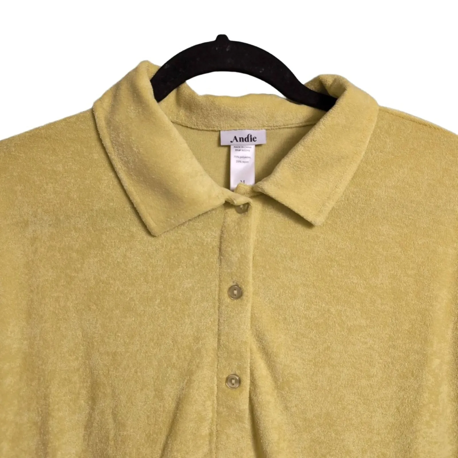 NWT Andie Cropped Button Up Honeysuckle Yellow Terry Resort Beach Shirt M - Image 2