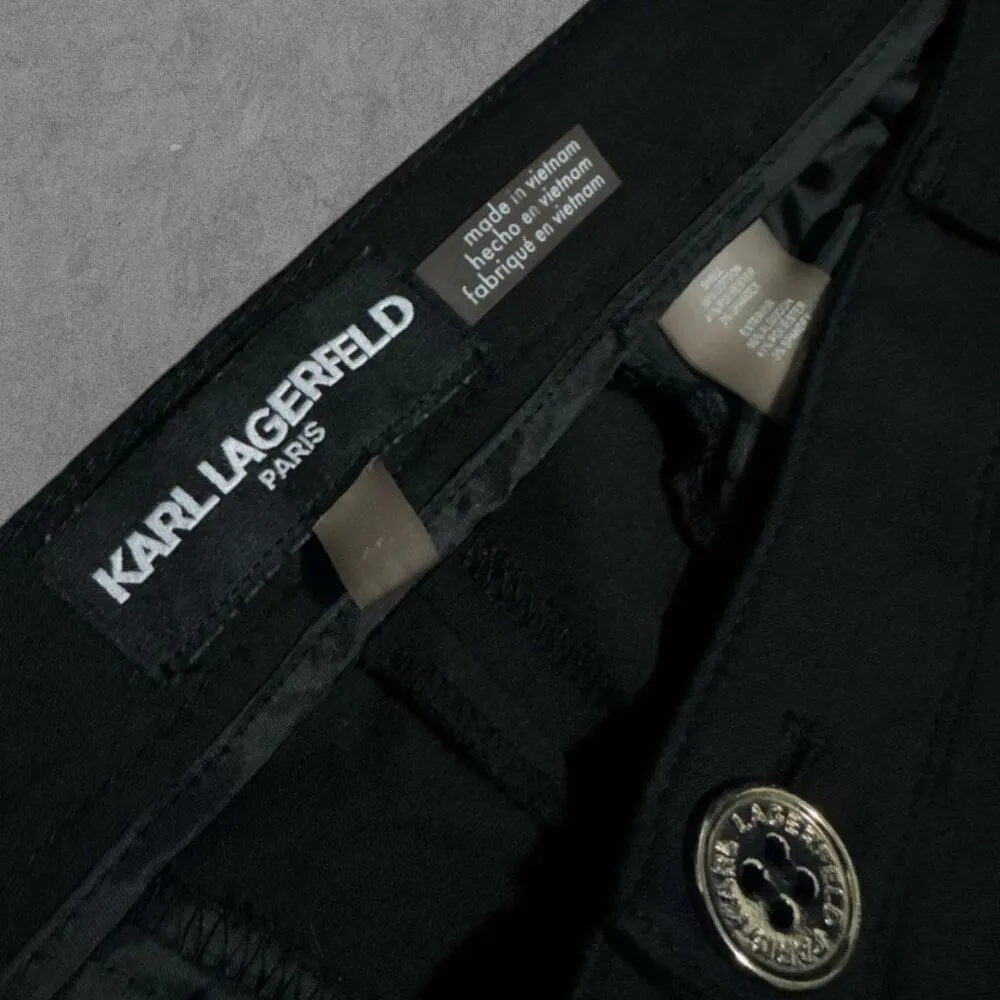 KARL LAGERFELD | Black Ankle Crop Dress Pants Trousers with Gold Detail Size 12 - Image 3