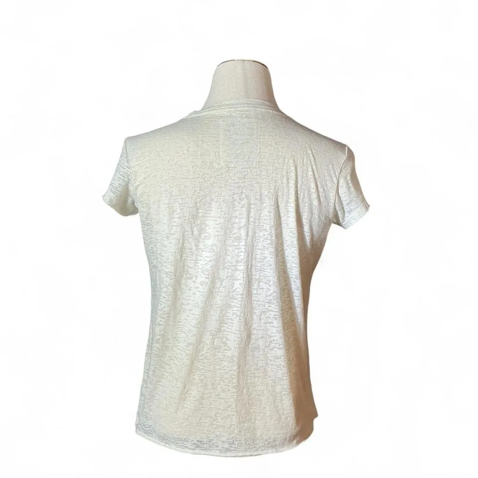 Life is Good Women's Fitted Sheer Graphic T Shirt Daisy Flower Print Cream Large - Image 2