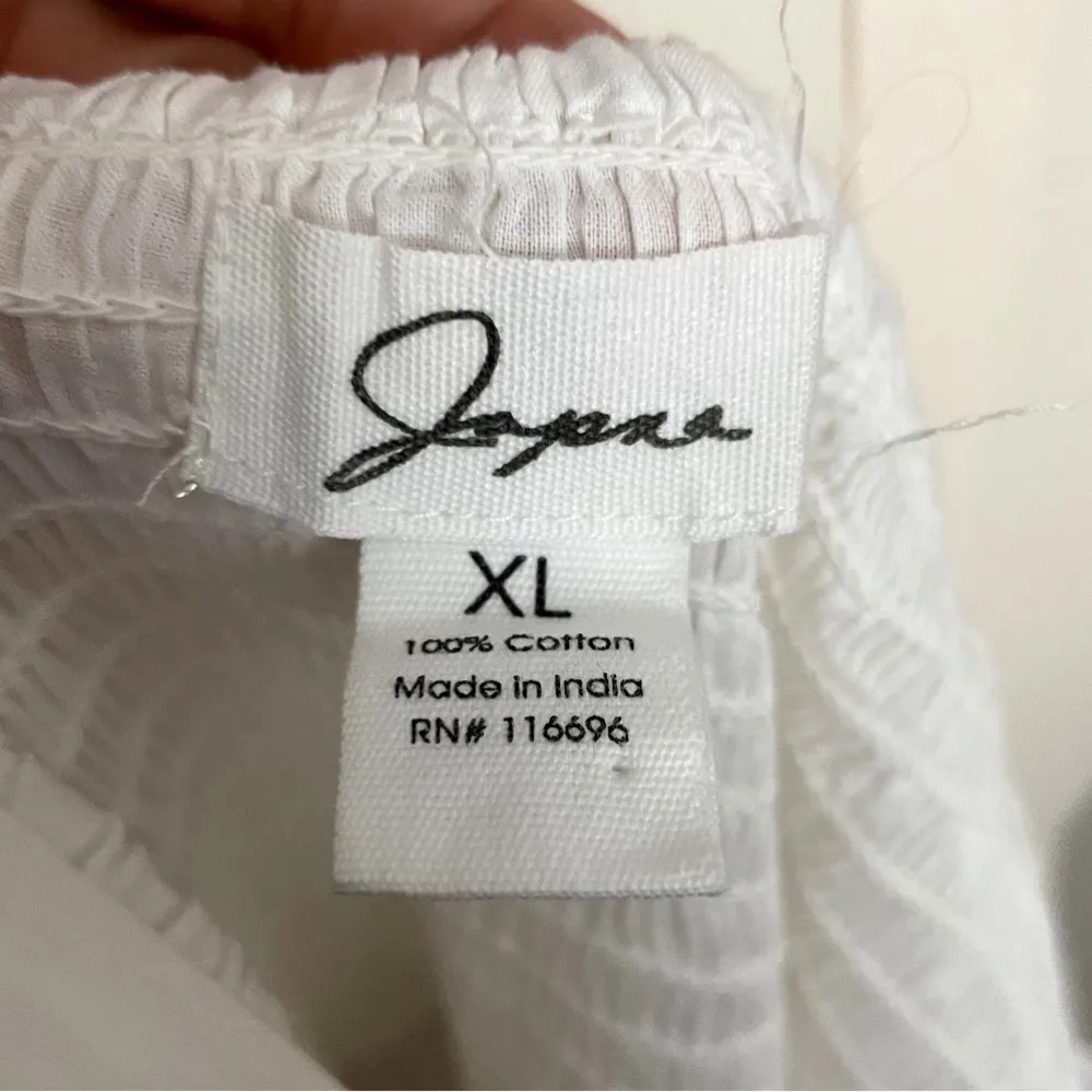 Japna Dress Midi Eyelet Tiered Sweetheart Neckline Lined Smocked Stretch White - Image 9