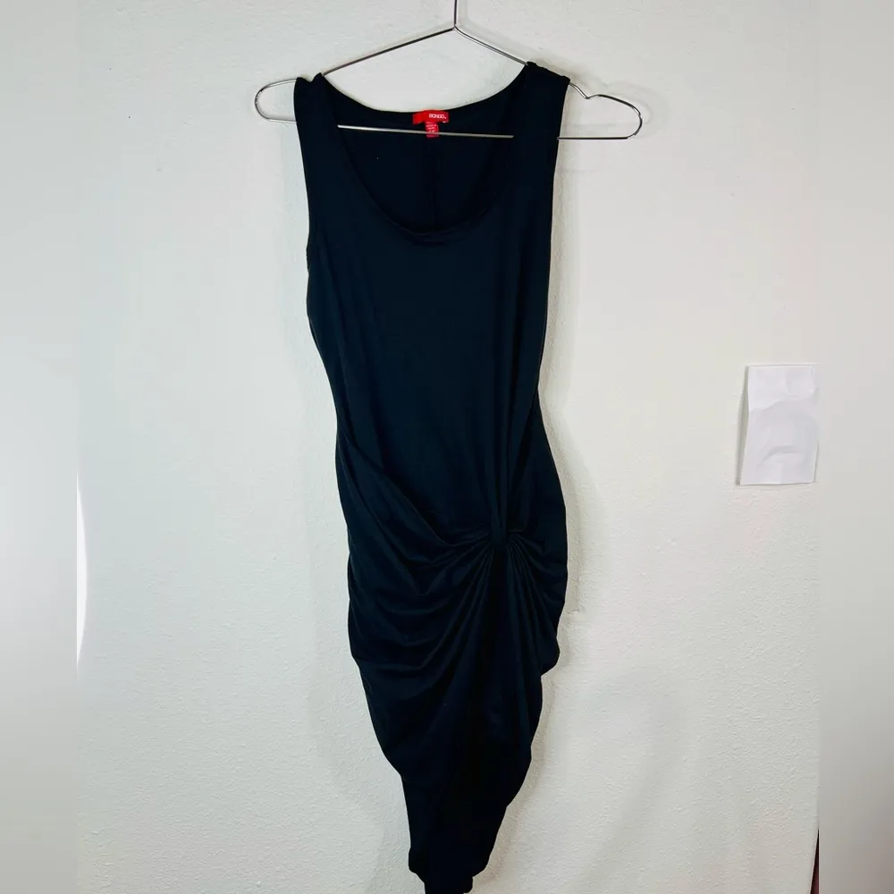 Bongo Black Bodycon Mini Dress Sz Small Ruched Stretch Sleeveless Party Dress - Image 3