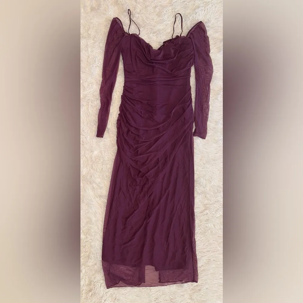 NWOT House of CB Katarina Wine Corset Lace Mesh
Long Sleeve Gown Sz XL - Image 6