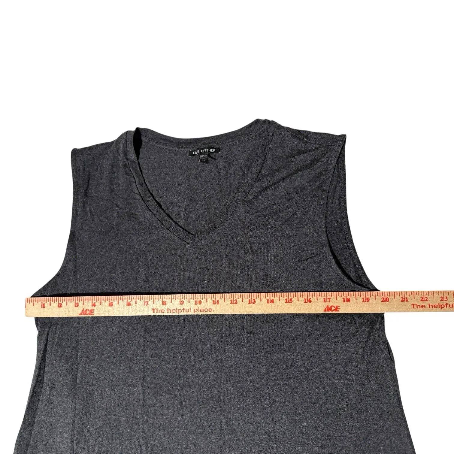 EILEEN FISHER V-NECK TANK DRESS JERSEY MIDI CHARCOAL LRG Stretchy Comfort Women - Image 7
