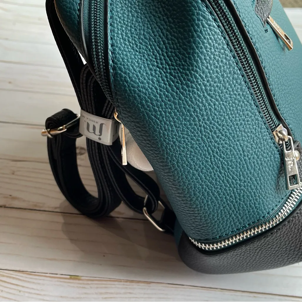 New Jessica Moore Designer Mini Teal & Black Backpack with Dust Cover Blue - Image 3