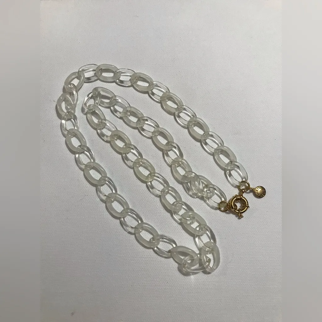 J Crew Cute Clear White Acrylic Chain Necklace Gold Tone 32 inches - Image 2