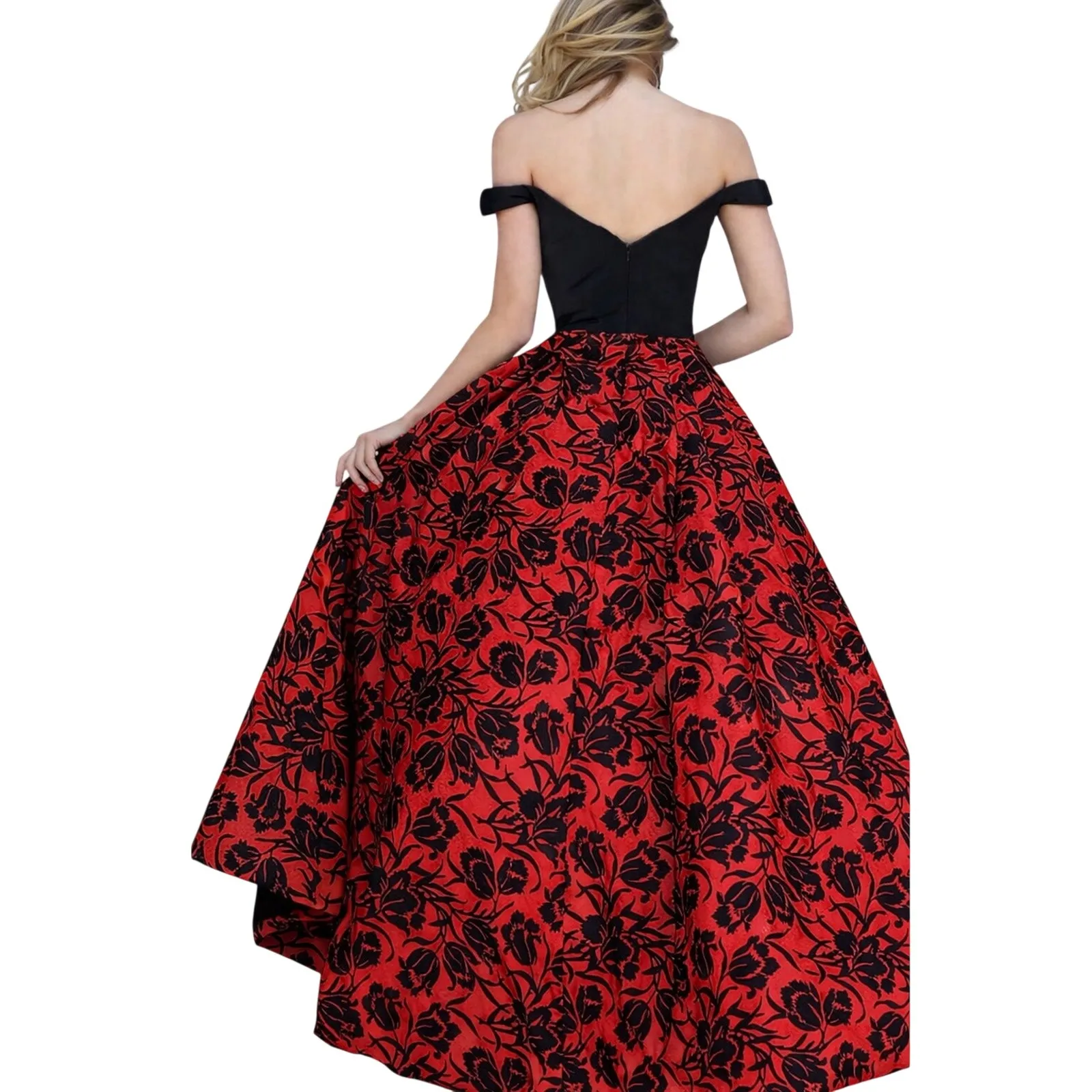 Sherri Hill Laura Marano Red Black Rose Floral High Low Formal Prom Dress 0 EUC - Image 14