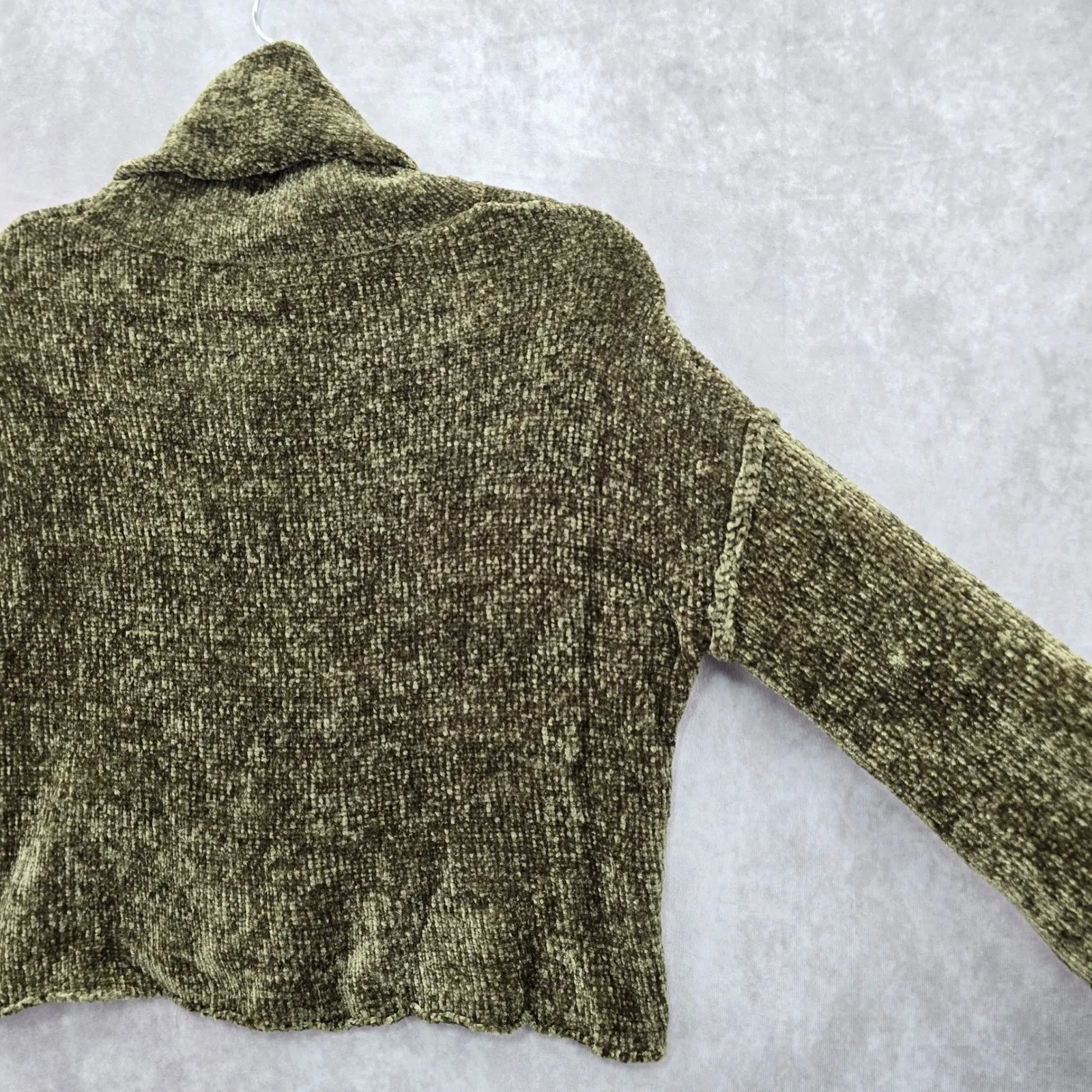 Charlotte Ruse Green Turtleneck Crop Chenille Flare Sleeve Y2K VTG Sweater Small - Image 11