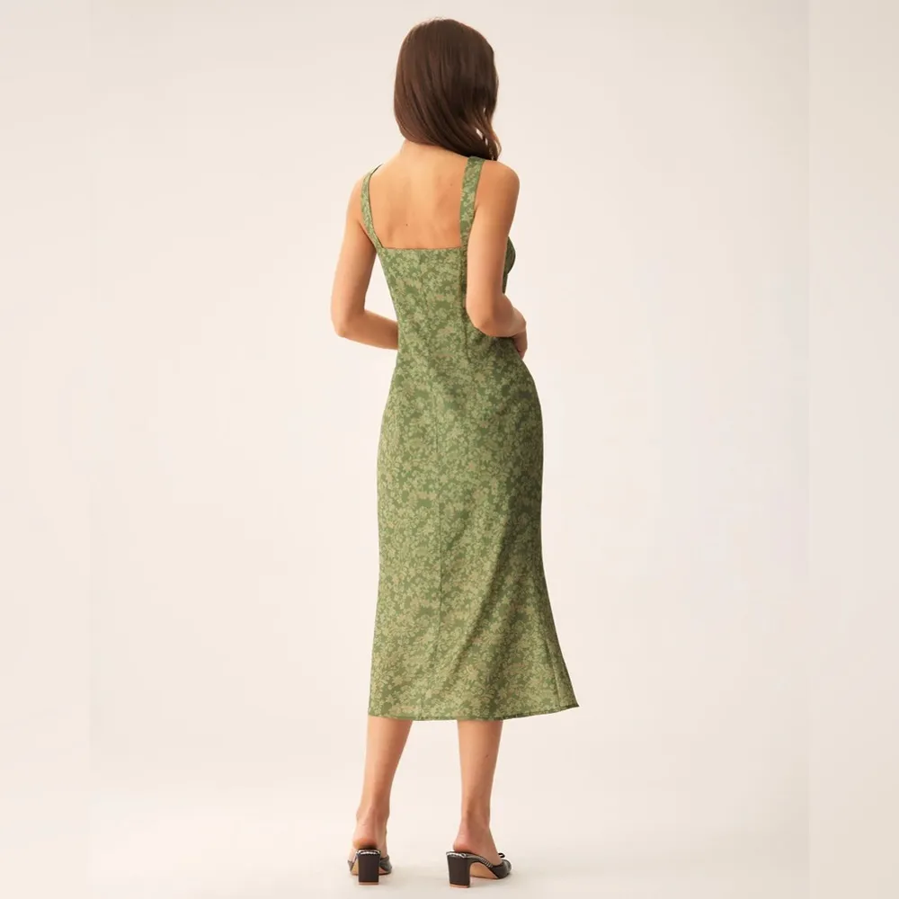 Rihoas Green Floral Square Neck Slip Midi Dress Size XS - Image 3