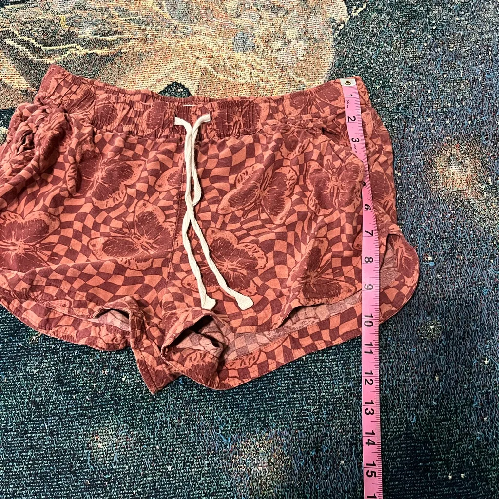 High Rise Red Dolphin Shorts S Red Butterfly Print Athletic Lounge Warm Weather - Image 10
