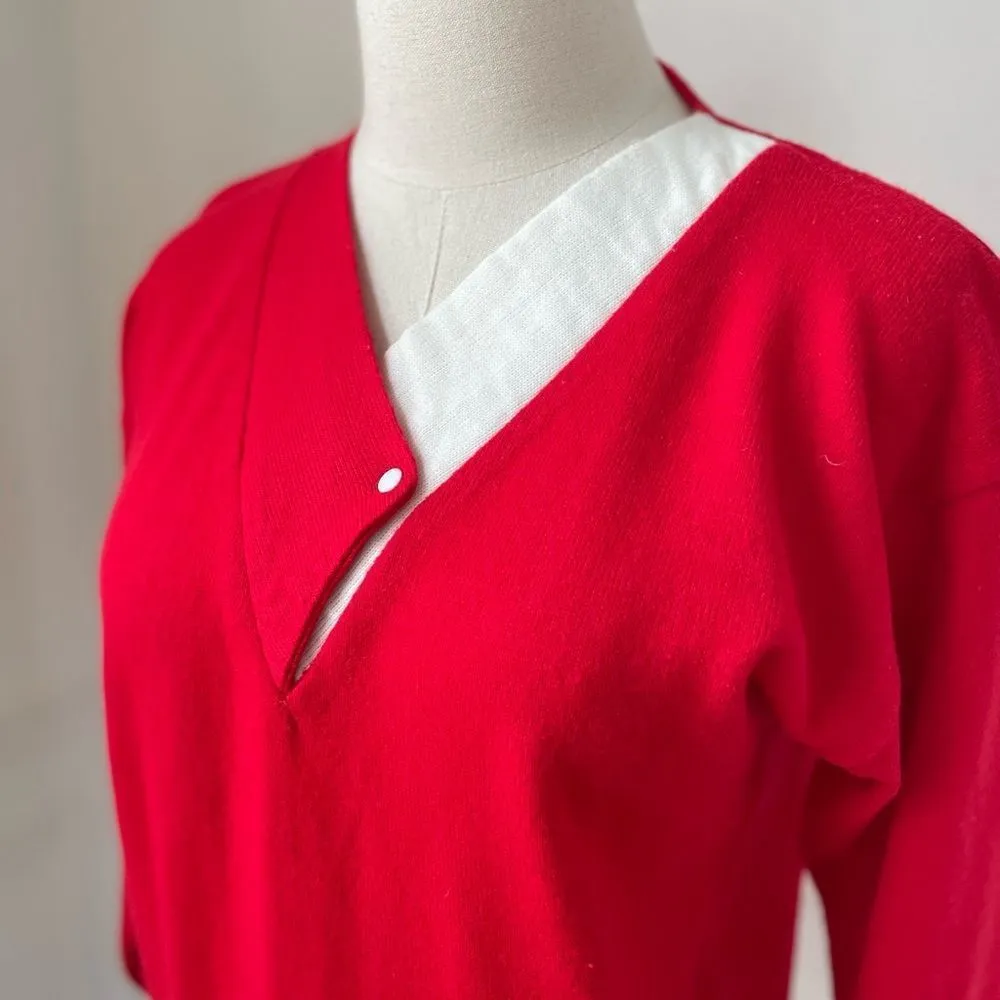 Vintage 70s Knitivo Red Ivory Lightweight Acrylic Sweater S M Size M - Image 4