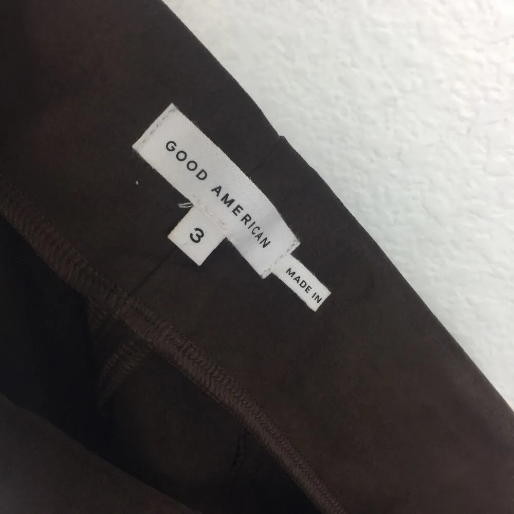 Good American Chocolate Brown Faux Suede Pant Size 8 Boss Split Hem Straight Leg - Image 6