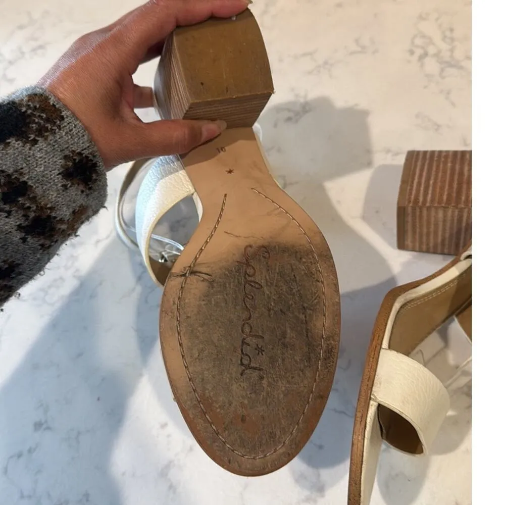 Splendid Women's Faron Heeled sandals block stacked heel leather size 10 cream - Image 6